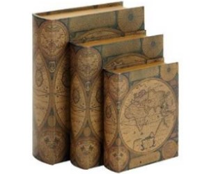 Benzara Beautifully Designed Wood Leather Book Box, Set of 3