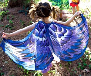 Fanciful Fabric Bird Wings for Girls in Purple, Yellow, Green